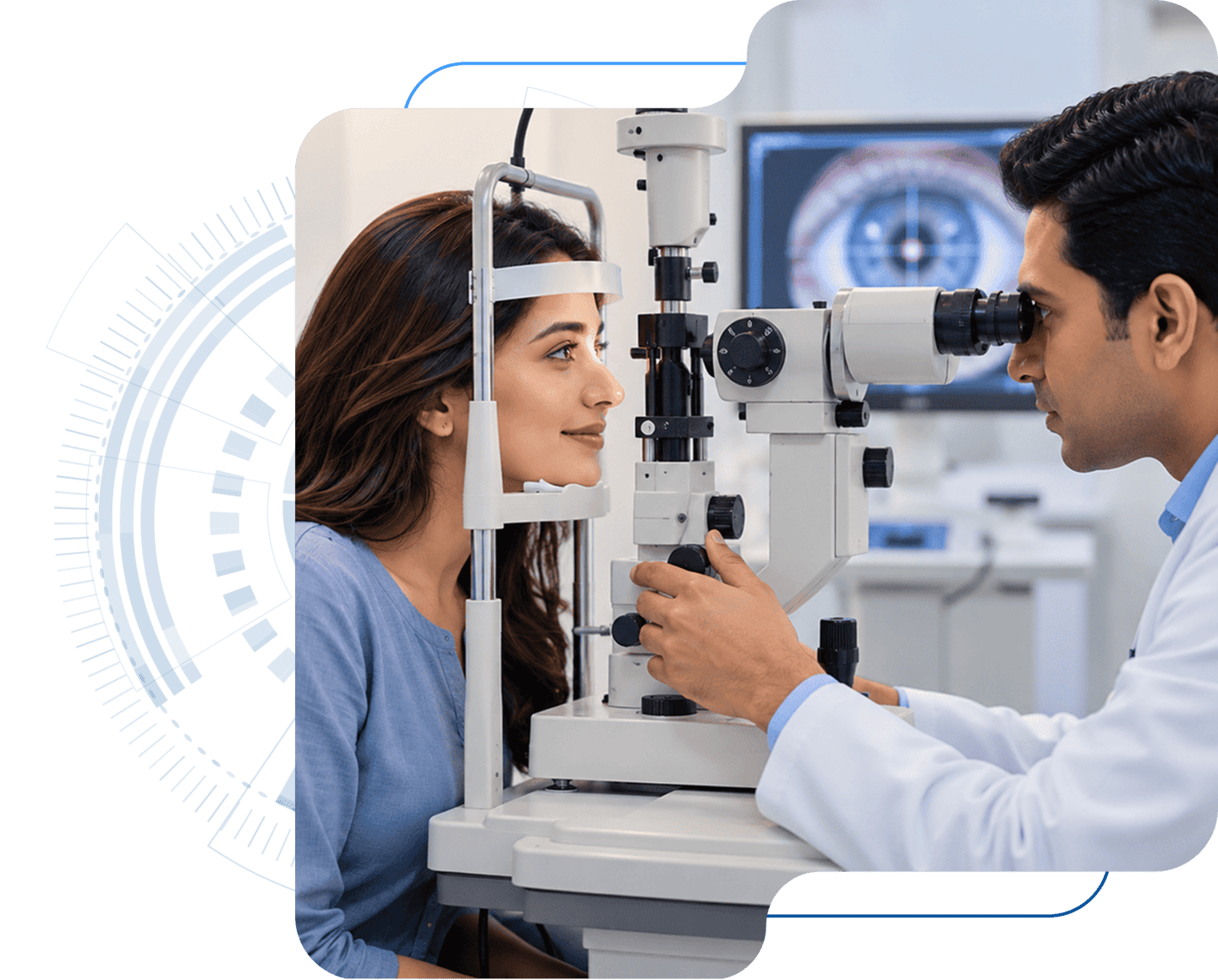 Doctor examining patient's eye for LASIK vision correction